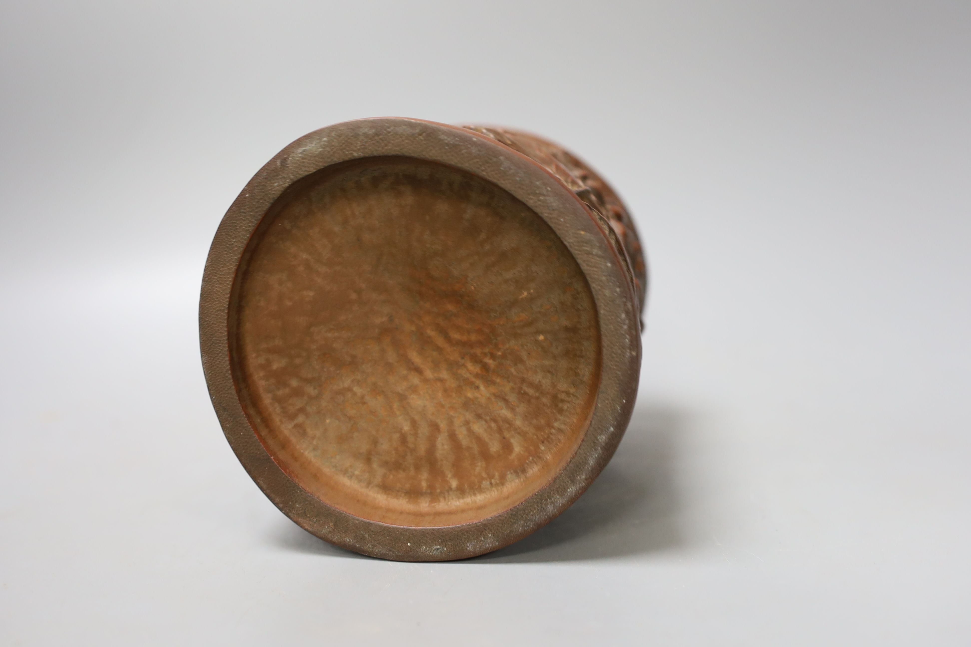 A Chinese carved bamboo brush pot - 15cm tall